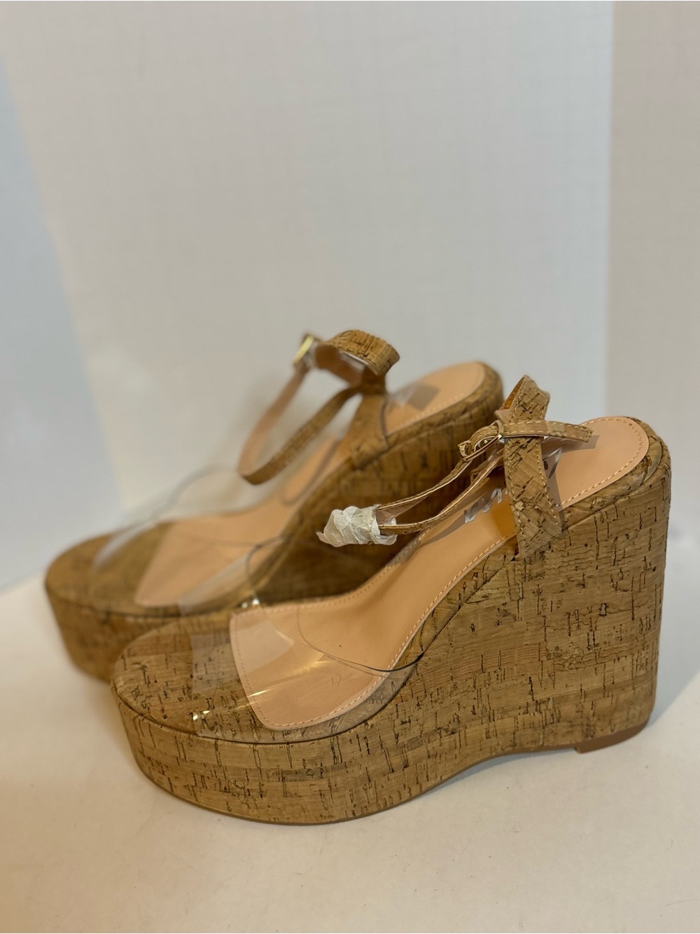 Liliana Cork Platform Wedge Sandals with Clear Strap